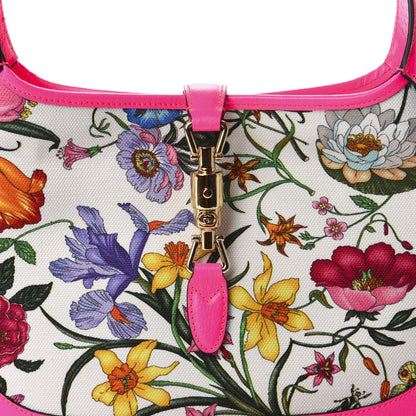 Gucci Canvas Flora Medium Jackie Hobo Fuchsia 10 of 10