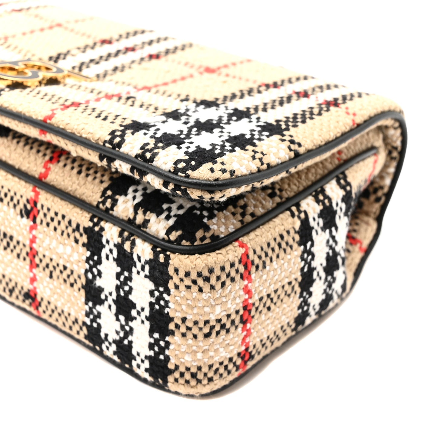 Calfskin Boucle Check Small Lola Chain Bag Archive Beige