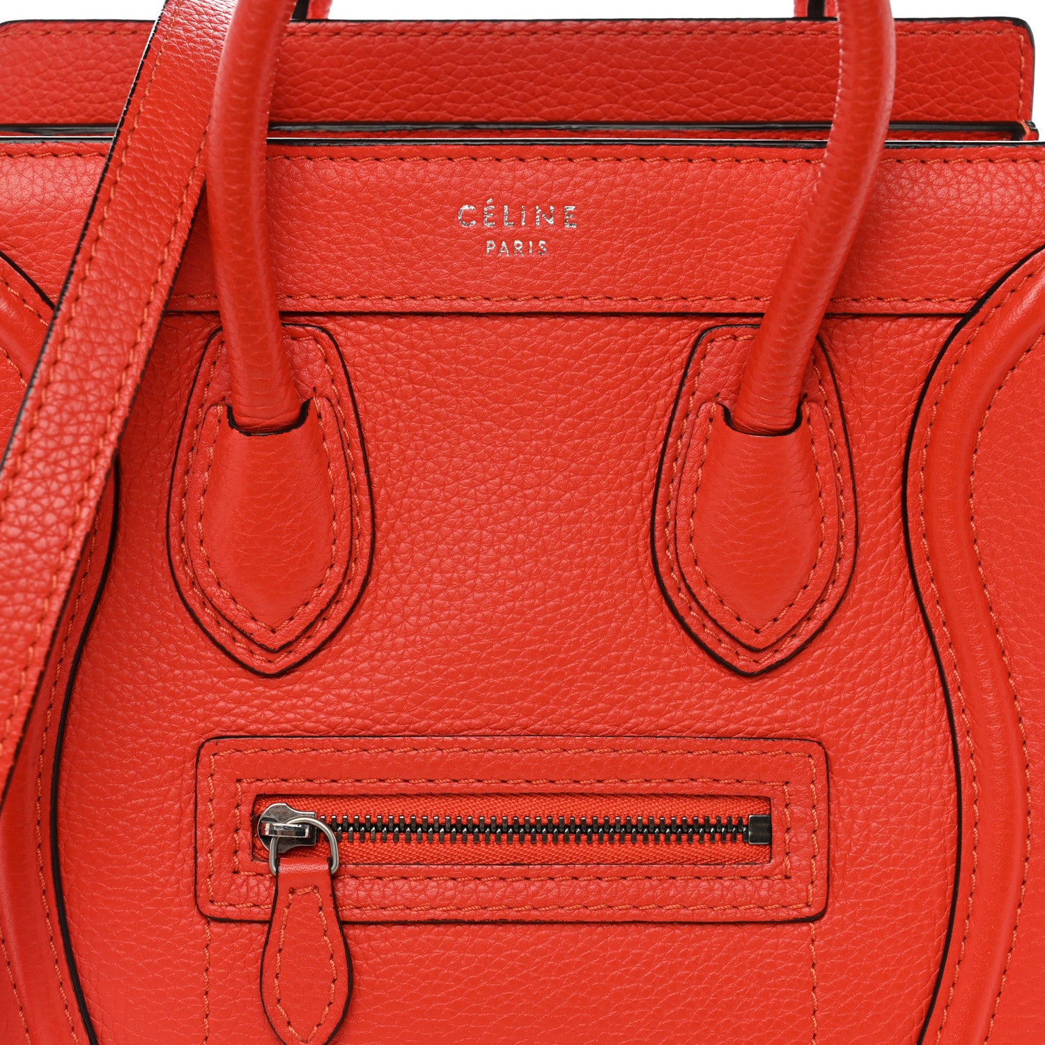 Celine Drummed Calfskin Nano Luggage Vermillion 8 of 11