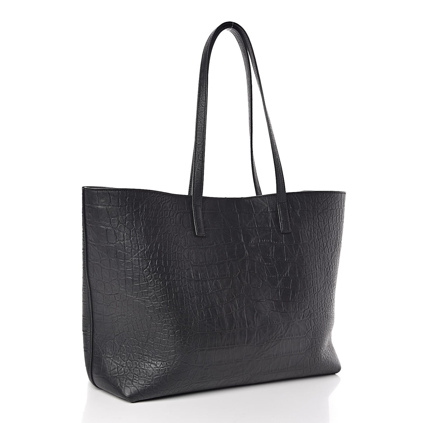 Calfskin Crocodile Embossed Large Shopper Tote Black