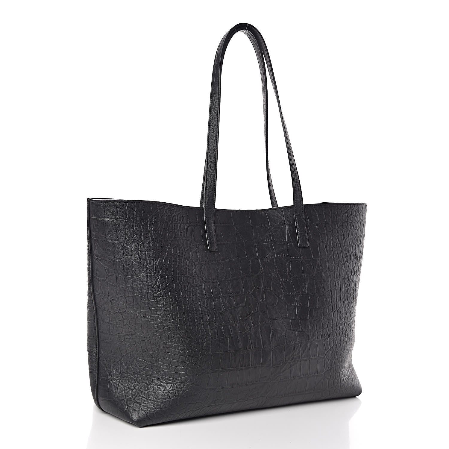 Saint Laurent Calfskin Crocodile Embossed Large Shopper Tote Black 4 of 12