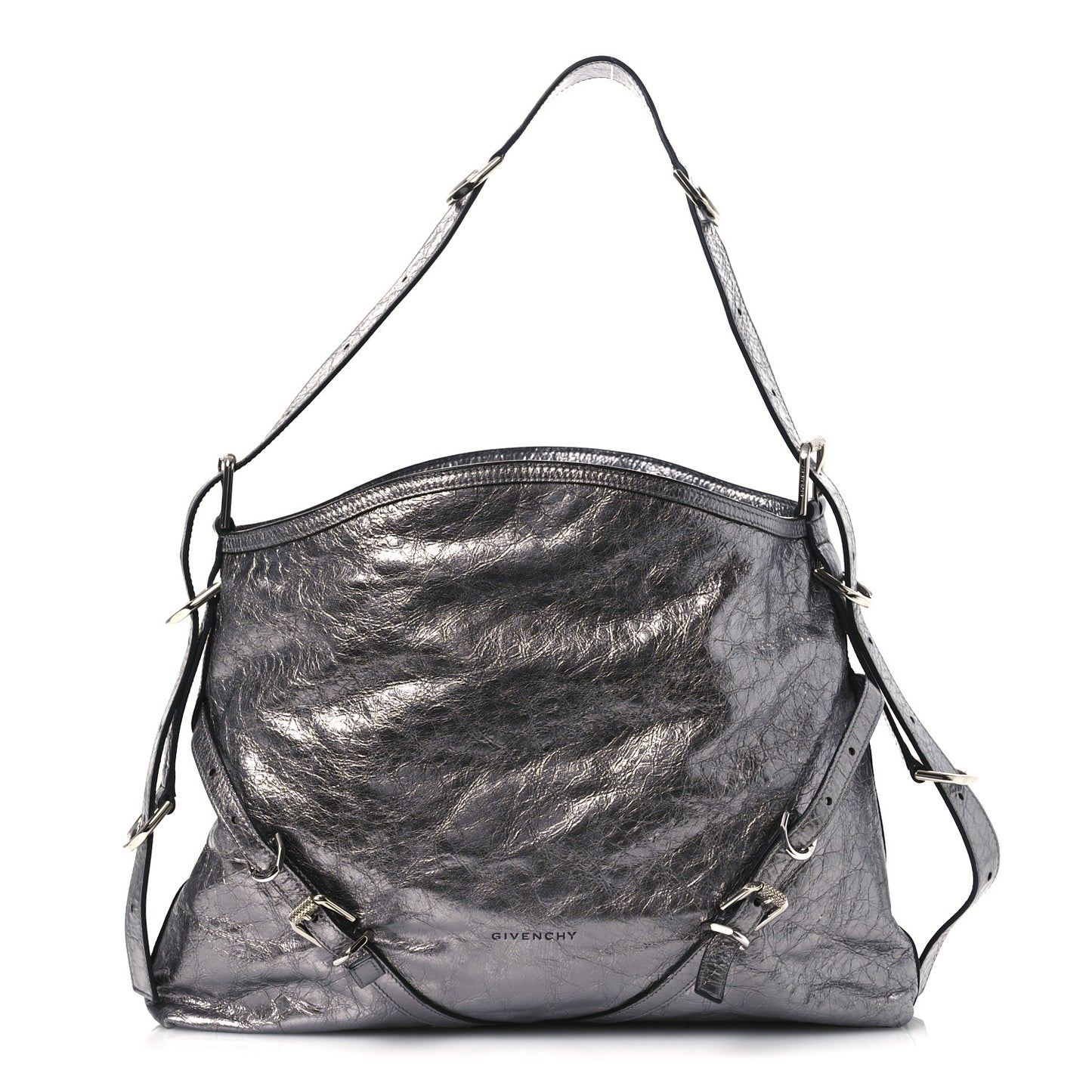 Metallic Calfskin Medium Voyou Bag Silver