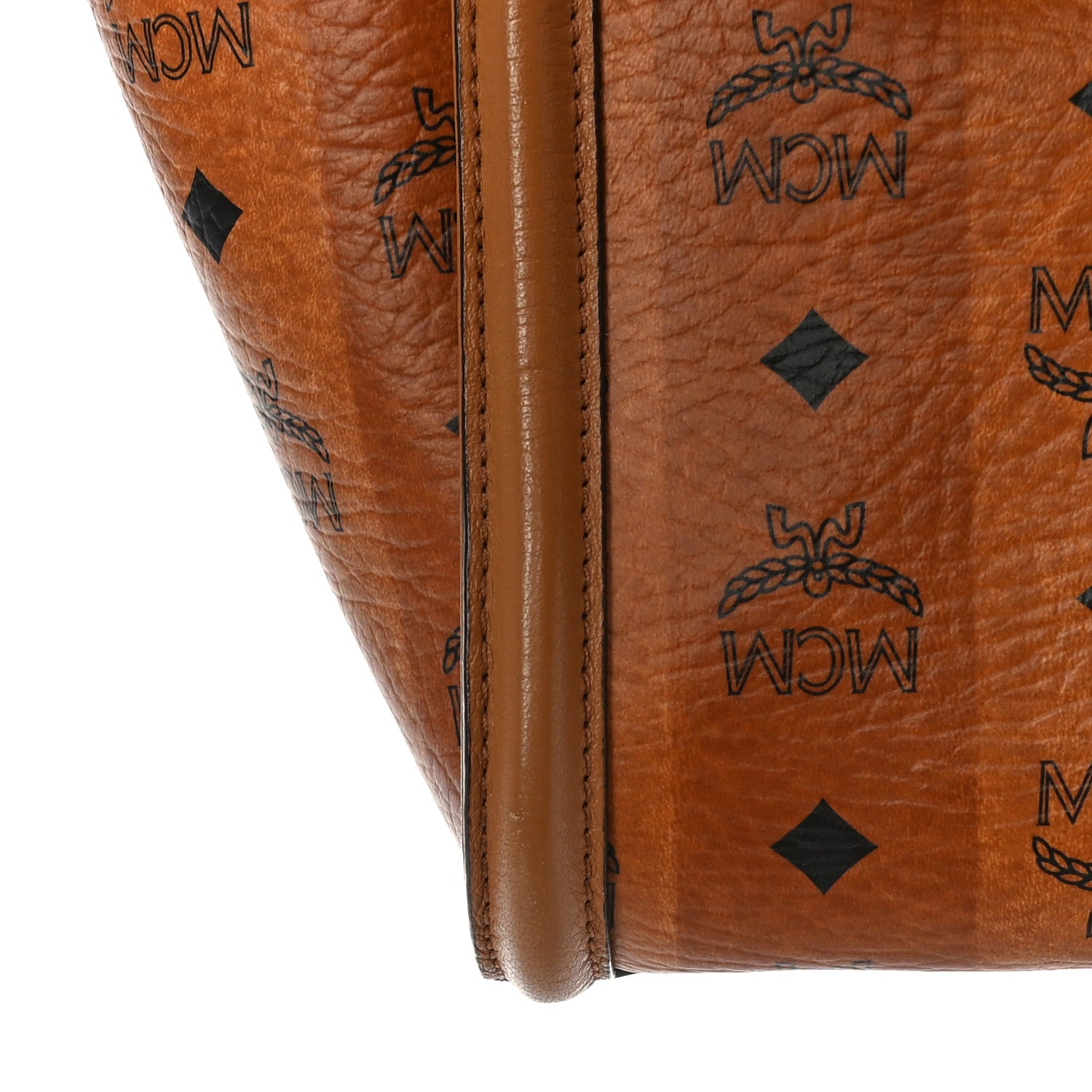 MCM Striped Visetos Small Kathy Double Zip Tote Cognac 14 of 18