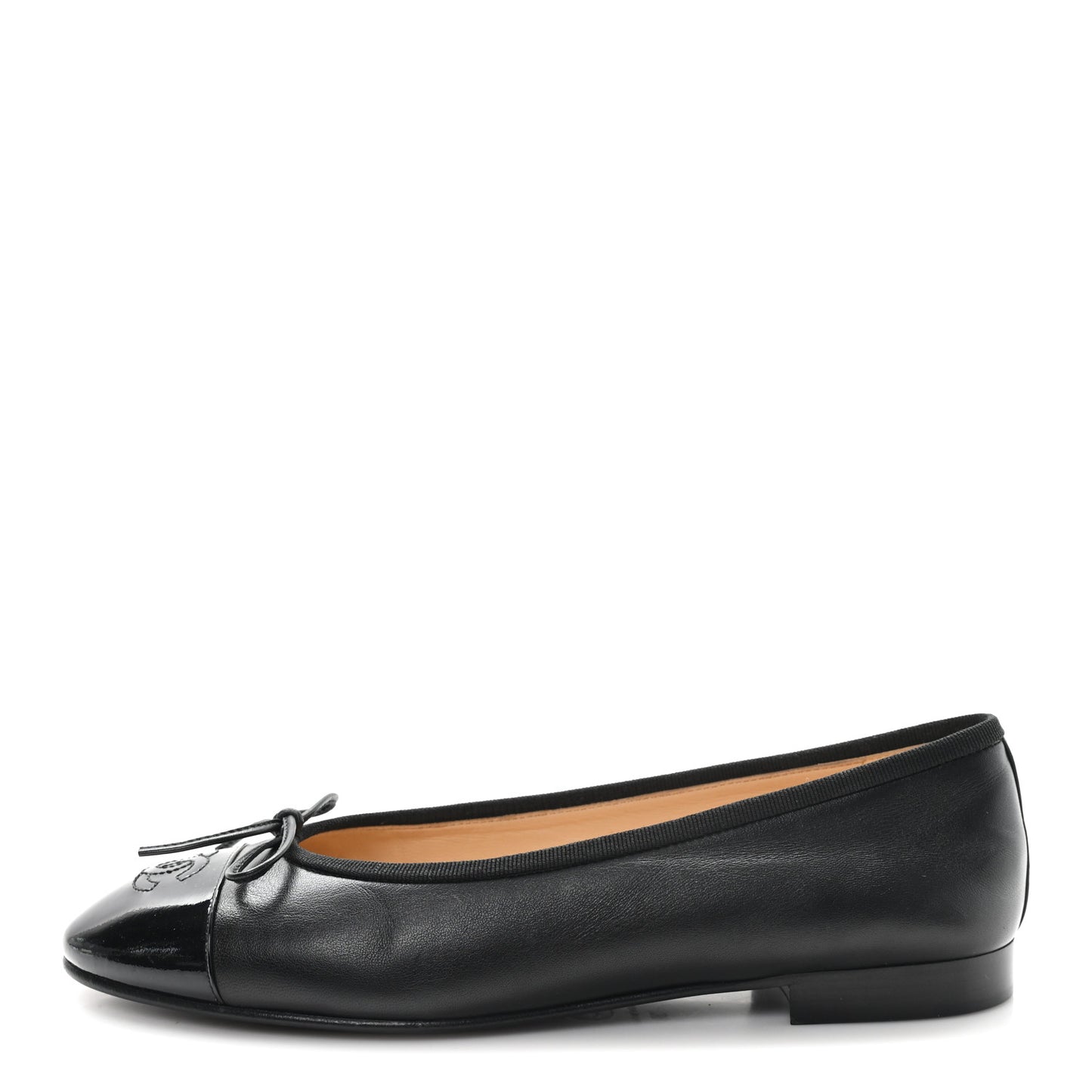 Lambskin Patent Cap Toe Ballerina Flats 38 Black