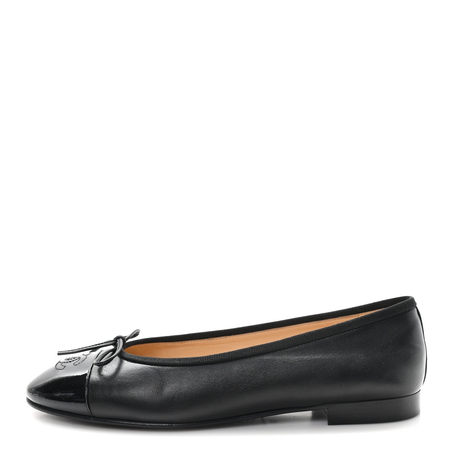 Chanel Lambskin Patent Cap Toe Ballerina Flats 38 Black 1 of 10