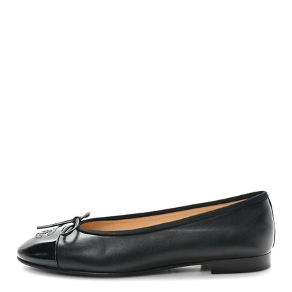 Chanel Lambskin Patent Cap Toe Ballerina Flats 38 Black 1 of 10
