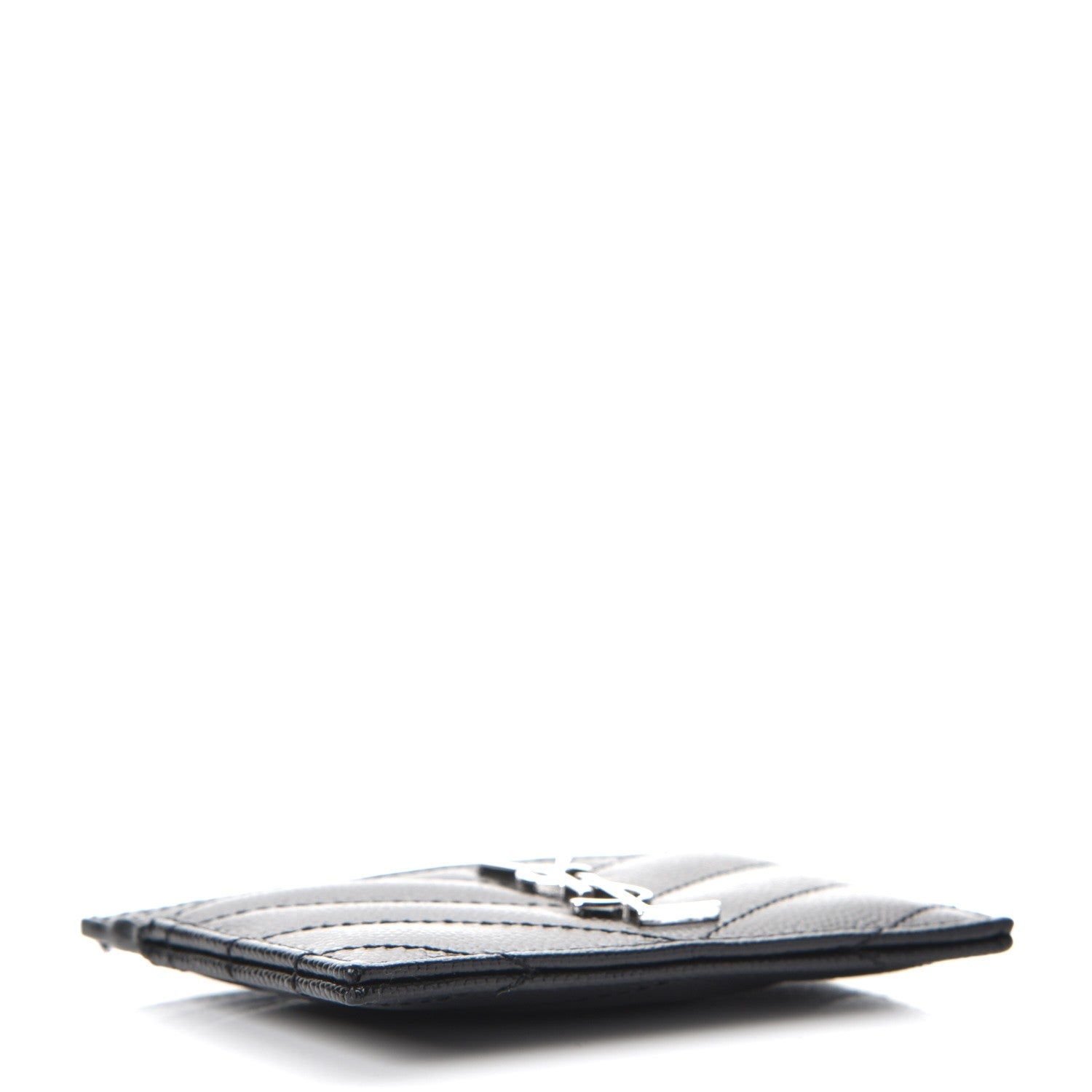 Saint Laurent Grain De Poudre Matelasse Chevron Monogram Credit Card Case Black 4 of 8