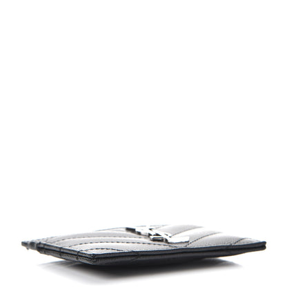 Saint Laurent Grain De Poudre Matelasse Chevron Monogram Credit Card Case Black 4 of 8
