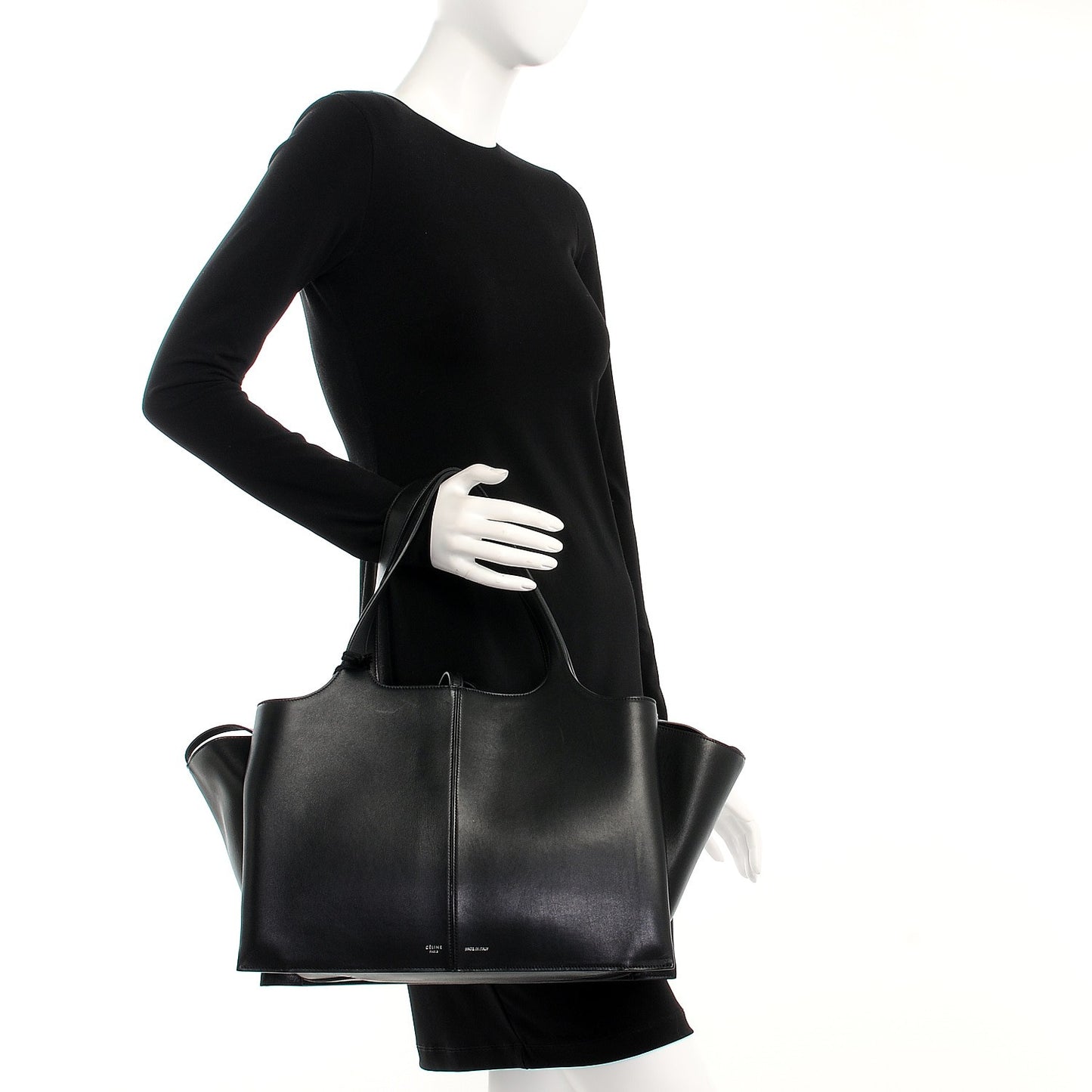 Supple Natural Calfskin Medium Tri-Fold Bag Black