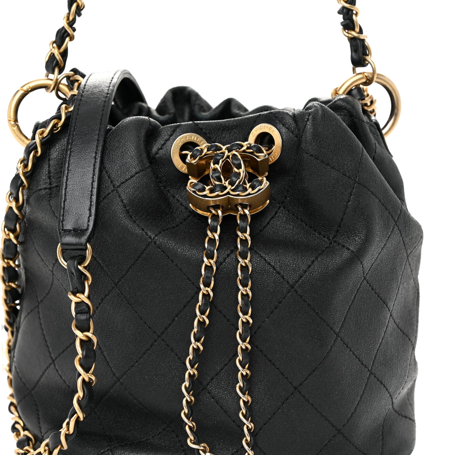 Chanel Lambskin Quilted Antique Signs Drawstring Bag Black 8 of 12