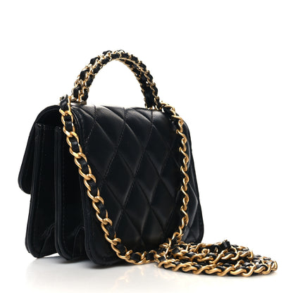 Chanel Lambskin Quilted Chain Top Handle Clutch With Chain Black 3 of 12