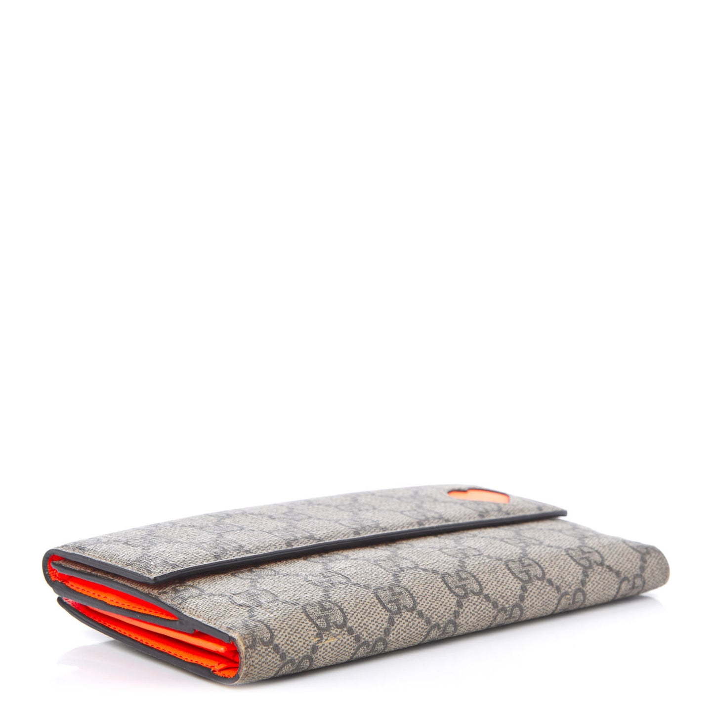 GG Supreme Monogram Continental Heart Wallet Beige Fluorescent Orange