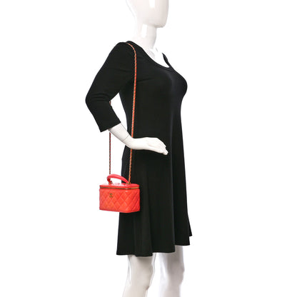 Chanel Lambskin Quilted Ombre Small Top Handle Vanity Case With Chain Coral 2 of 12