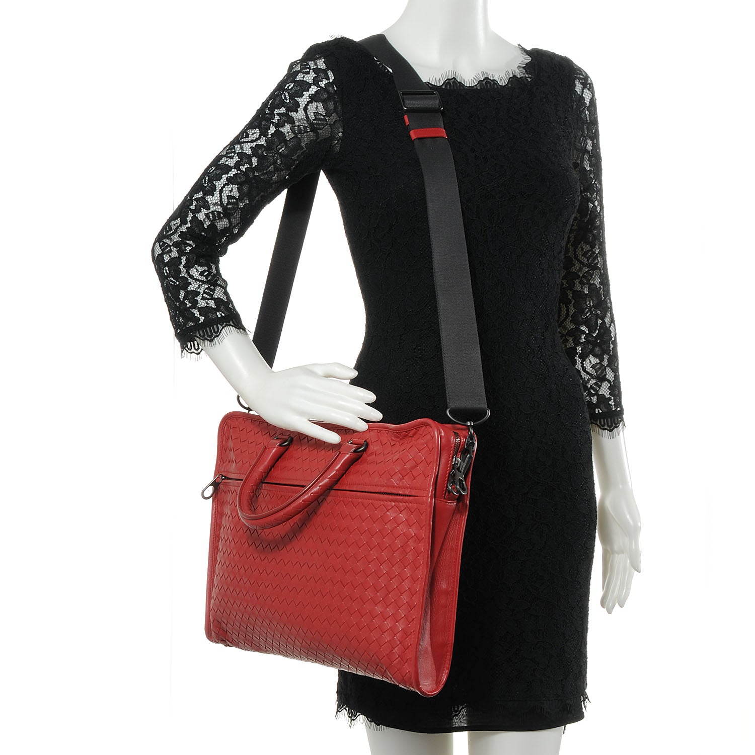 Bottega Veneta Light Calf Intrecciato Briefcase New Red 2 of 9