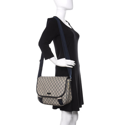 Gucci GG Plus Monogram Medium Double Buckle Flap Messenger Bag Beige Navy 2 of 10