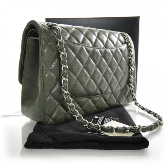 Caviar Jumbo Double Flap Dark Green