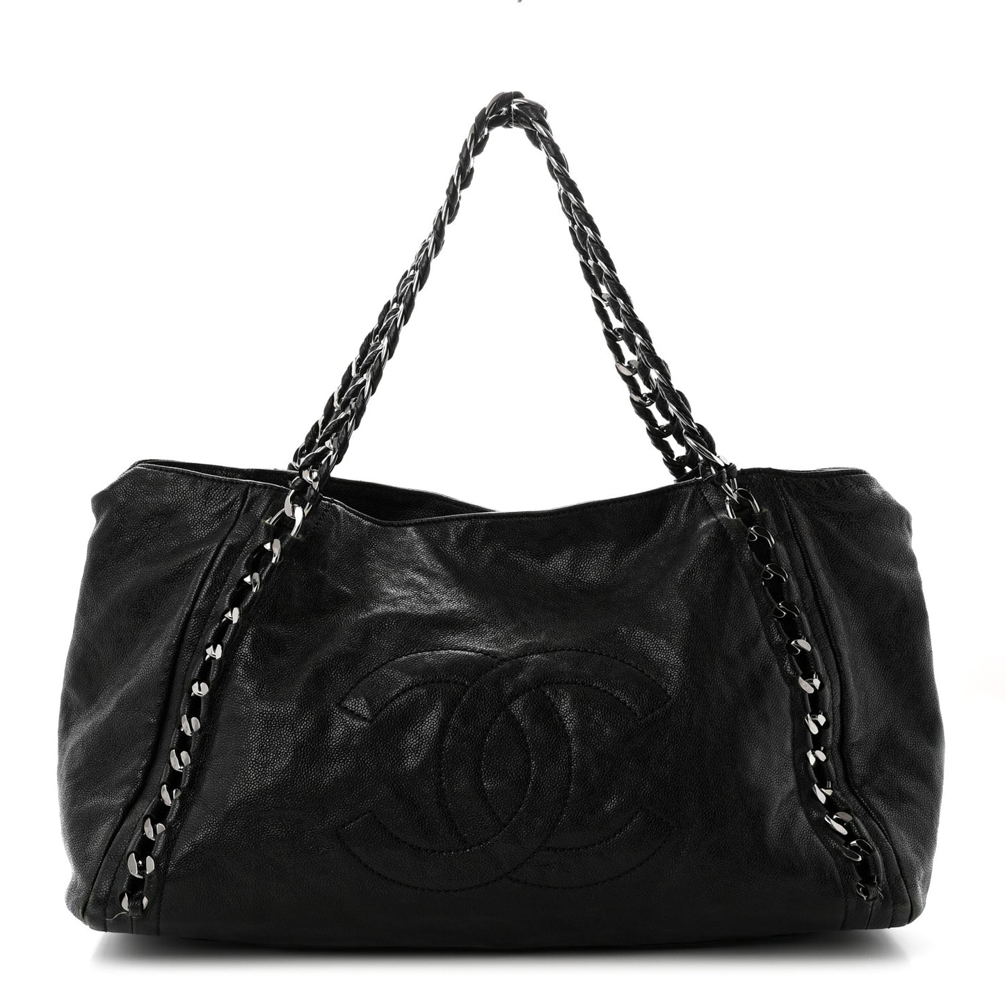 Glazed Caviar East West Modern Chain Tote Black