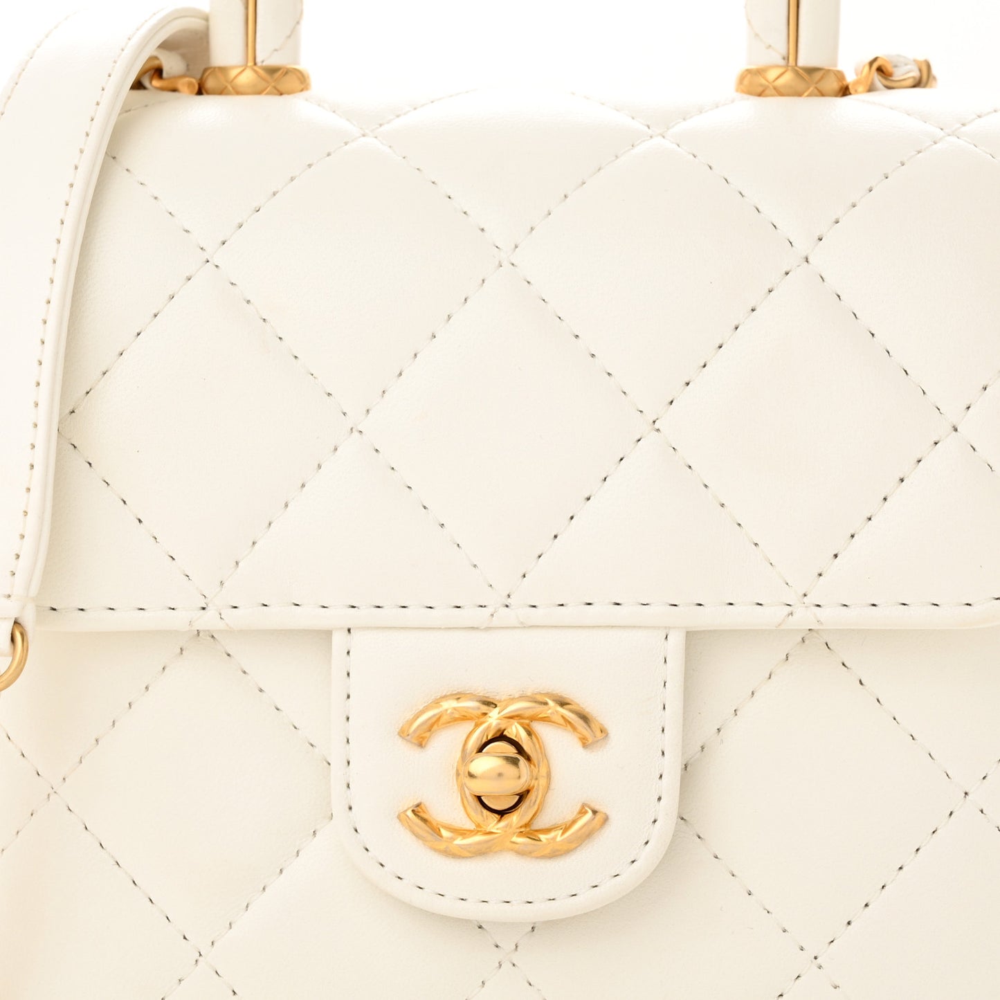 Lambskin Handle Crush Top Handle Flap Bag White