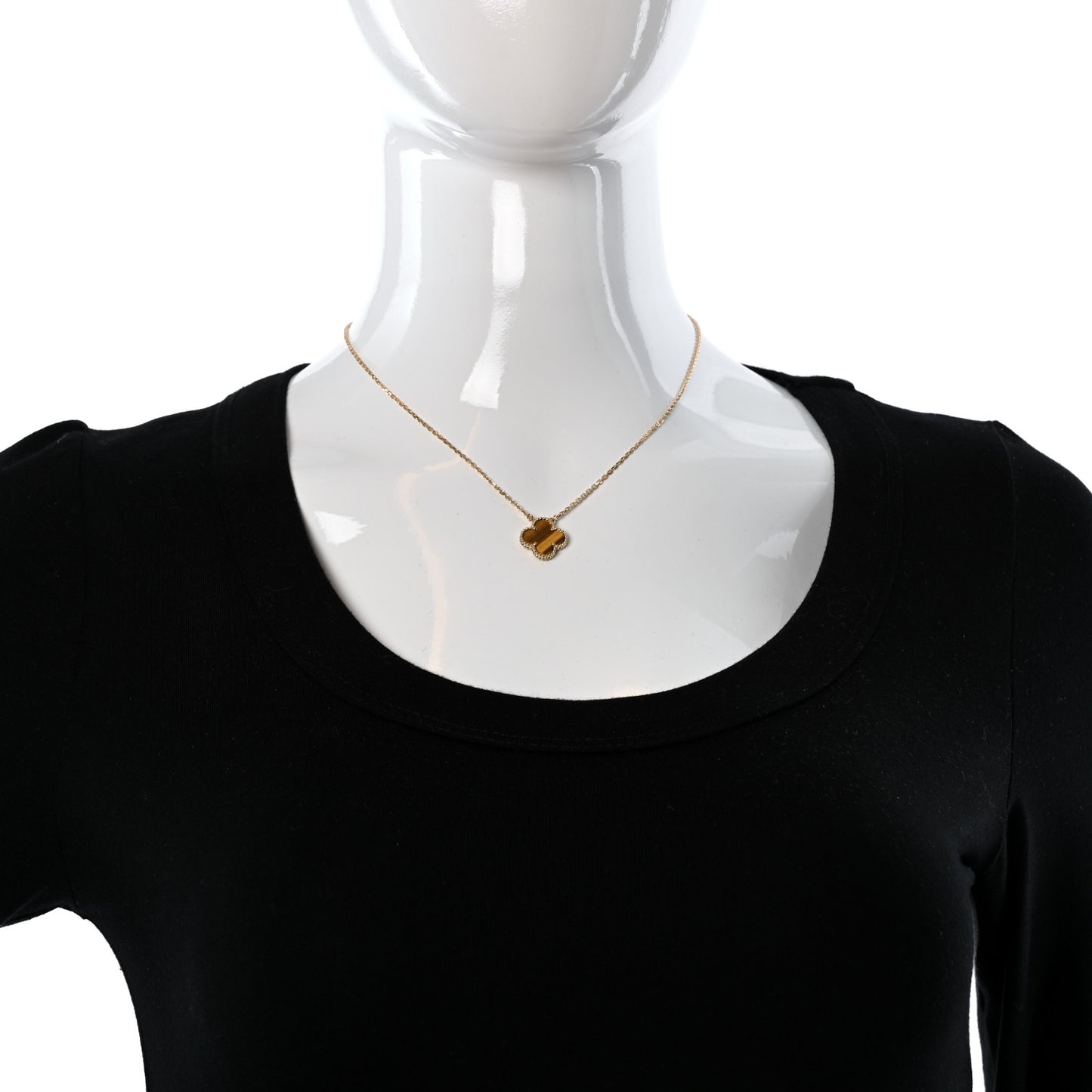 18K Yellow Gold Tiger Eye Vintage Alhambra Pendant Necklace