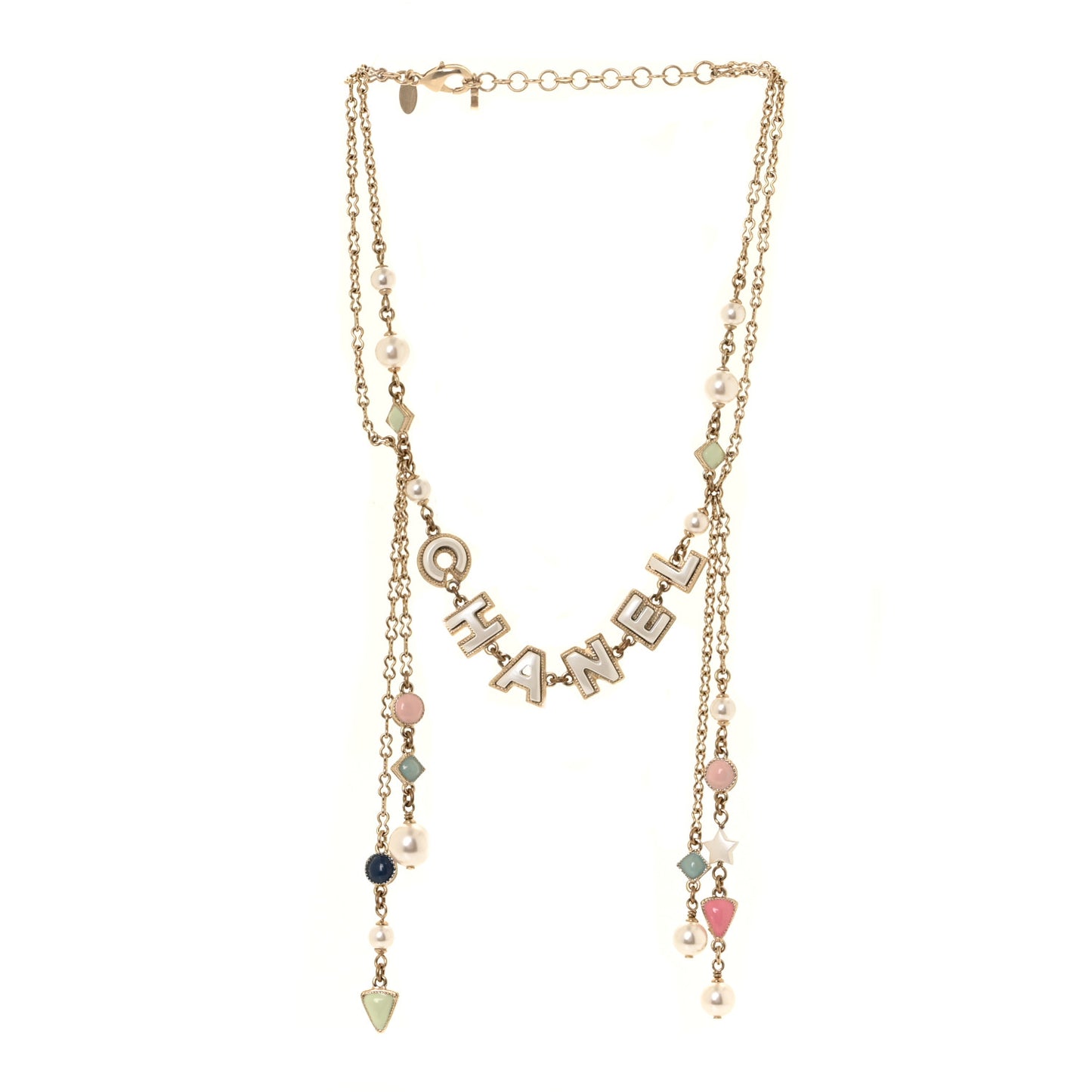 Enamel Bead Logo Necklace Gold Multicolor