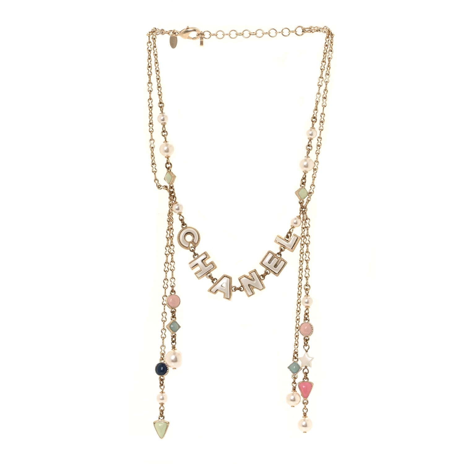 Chanel Enamel Bead Logo Necklace Gold Multicolor 3 of 5