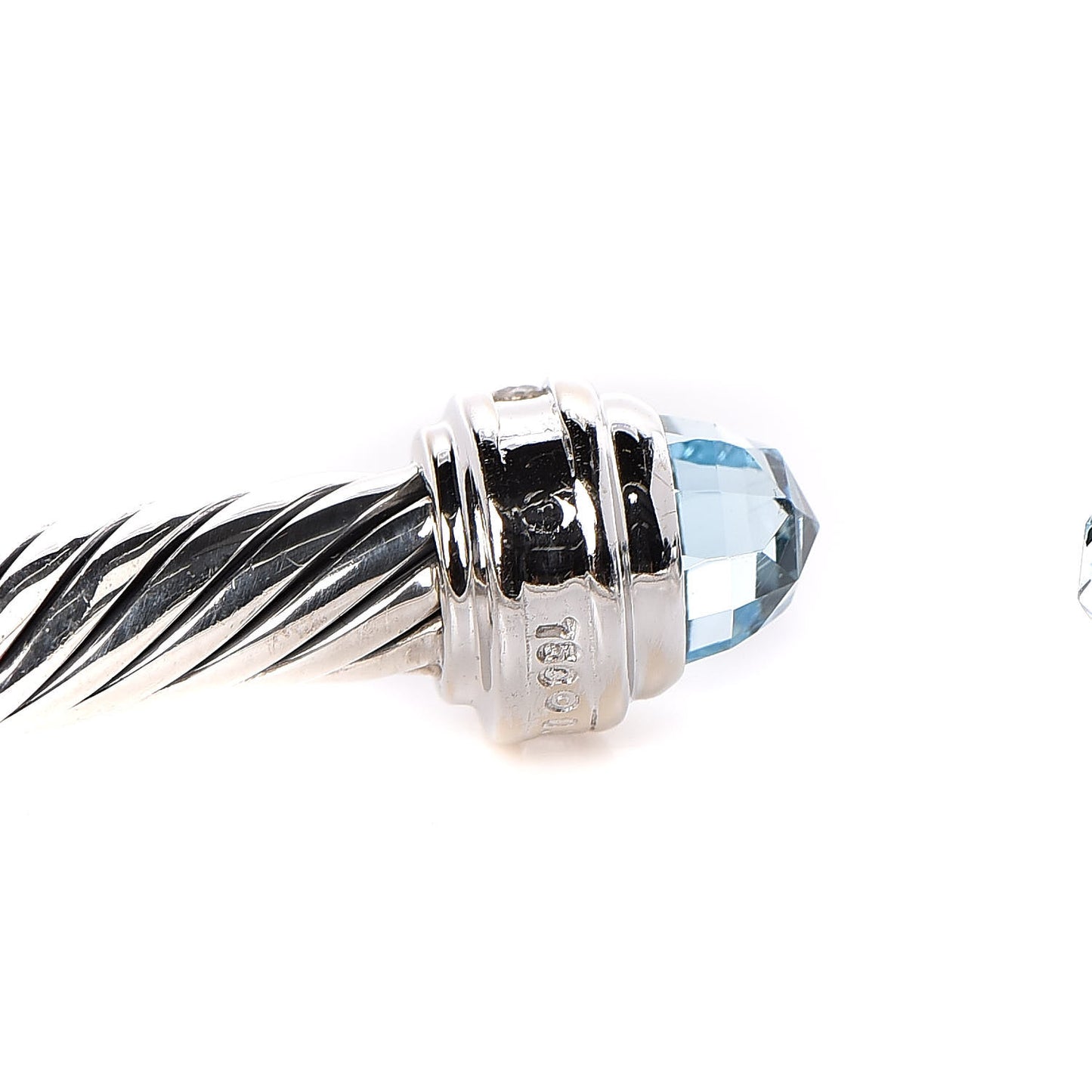 Sterling Silver 18K White Gold Diamond Blue Topaz 5mm Cable Classics Bracelet