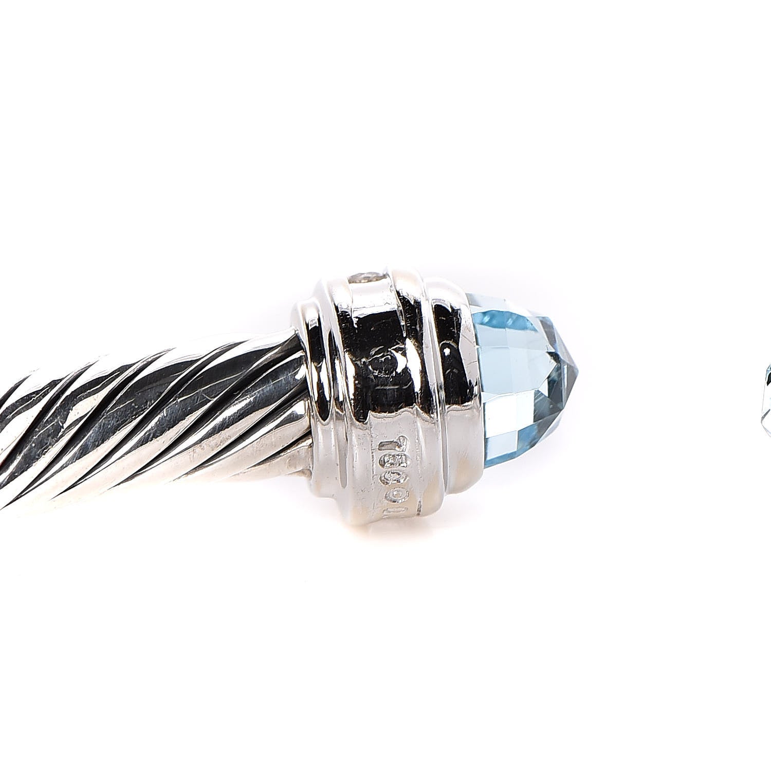 David Yurman Sterling Silver 18K White Gold Diamond Blue Topaz 5mm Cable Classics Bracelet 4 of 5