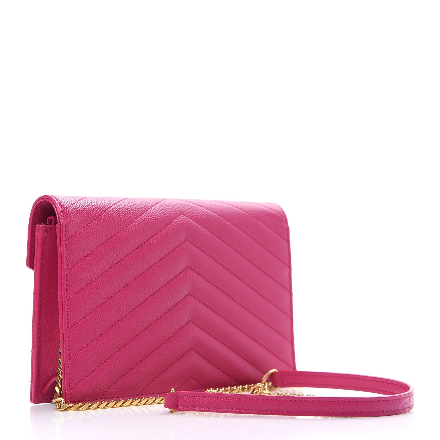 Saint Laurent Grain De Poudre Matelasse Chevron Monogram Envelope Chain Wallet Fresh Fuchsia 3 of 9