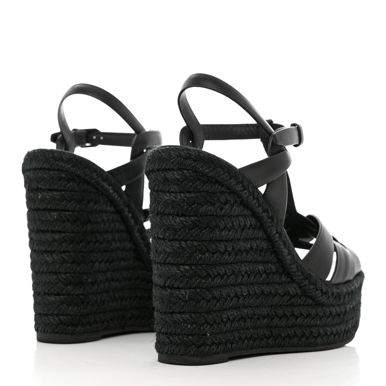 Saint Laurent Calfskin Tribute 95 Platform Espadrille Wedge Sandals 36 Black 4 of 11