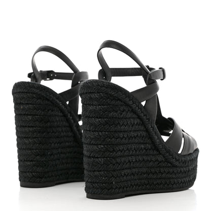 Saint Laurent Calfskin Tribute 95 Platform Espadrille Wedge Sandals 36 Black 4 of 11