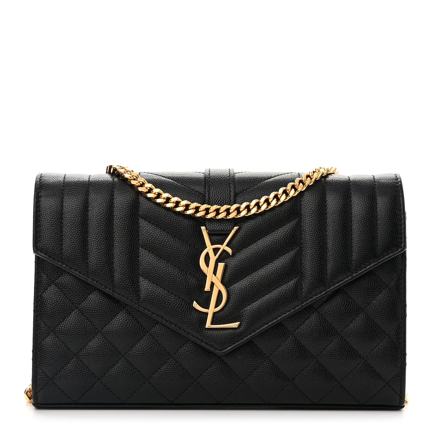 Grain De Poudre Mixed Matelasse Triquilt Monogram Chain Wallet Black