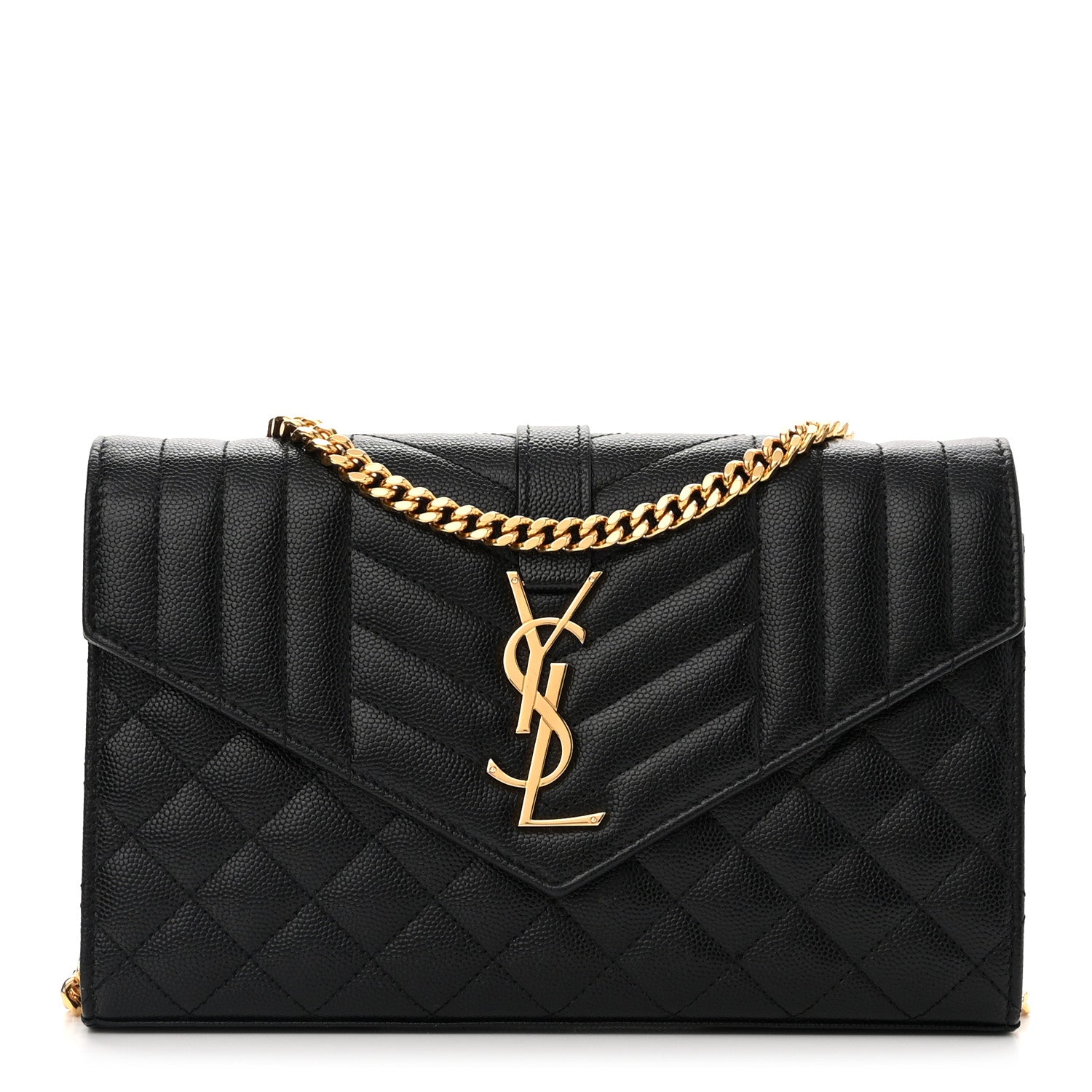 Saint Laurent Grain De Poudre Mixed Matelasse Triquilt Monogram Chain Wallet Black 1 of 11