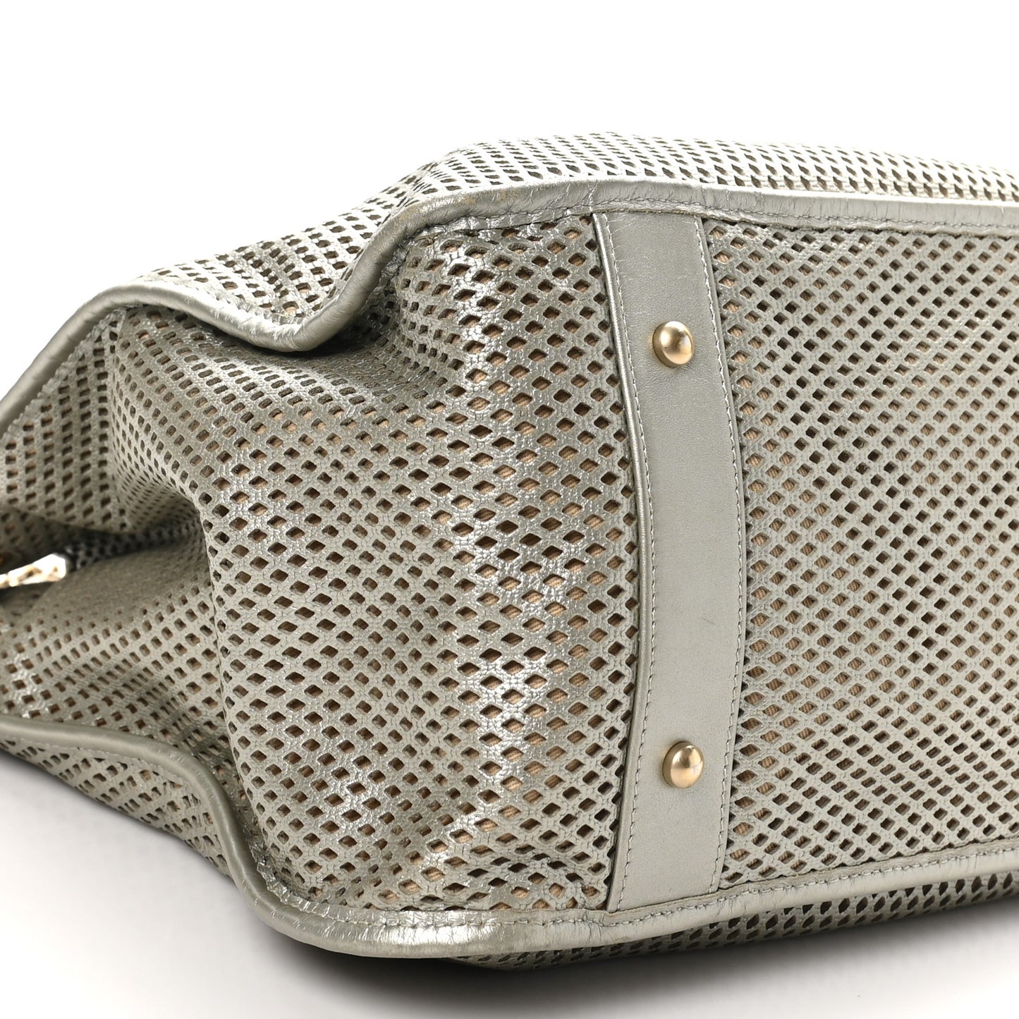 Metallic Calfskin Perforated Up In The Air Tote Silver