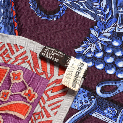 Hermes Cashmere Silk Zenobie Reine De Palmyre Shawl 140 Aubergine Bleu Dur Rouge 5 of 5