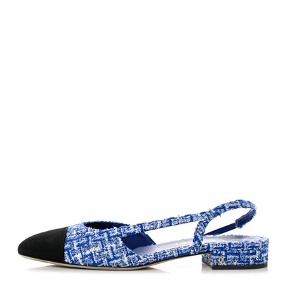 Chanel Tweed Cap Toe CC Slingback Flat 38.5 Blue Black 1 of 9