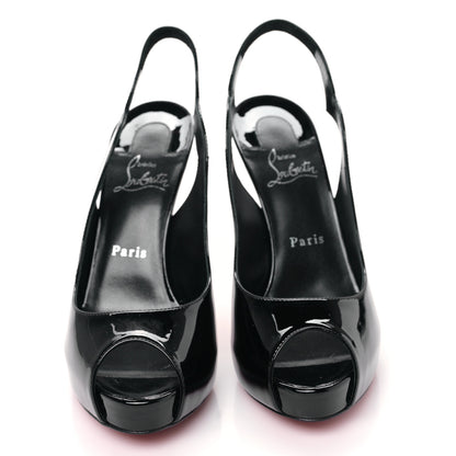 Christian Louboutin Patent Hot Chick Slingback Platform Peep Toe 120 Pumps 39 Black 2 of 8