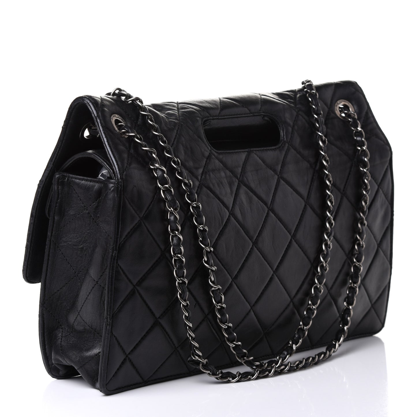 Washed Lambskin Maxi Take Away Flap Bag Black