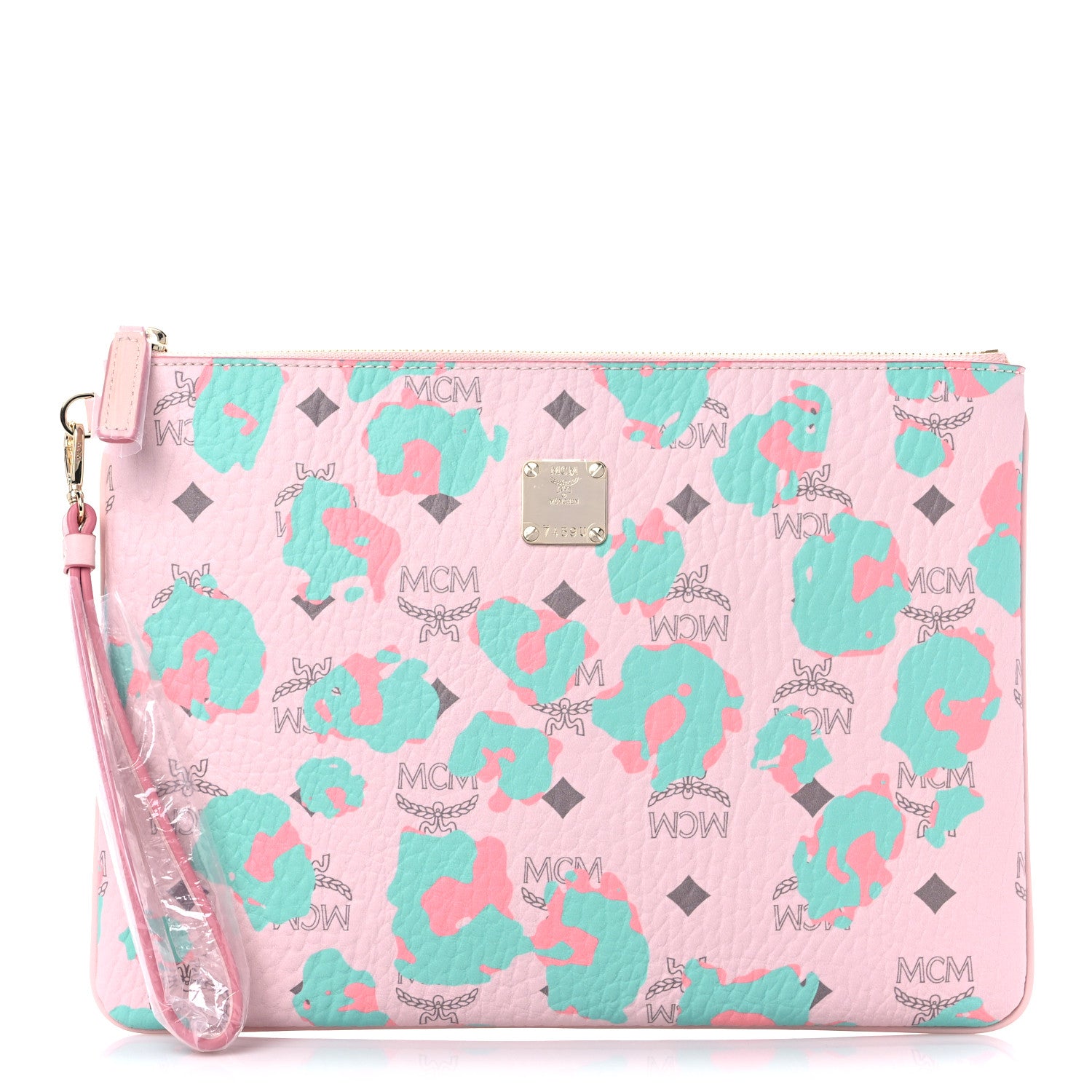 MCM Visetos Floral Leopard Wristlet Zip Pouch Pink 1 of 7