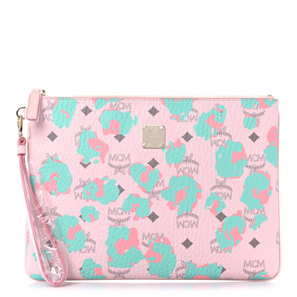 MCM Visetos Floral Leopard Wristlet Zip Pouch Pink 1 of 7