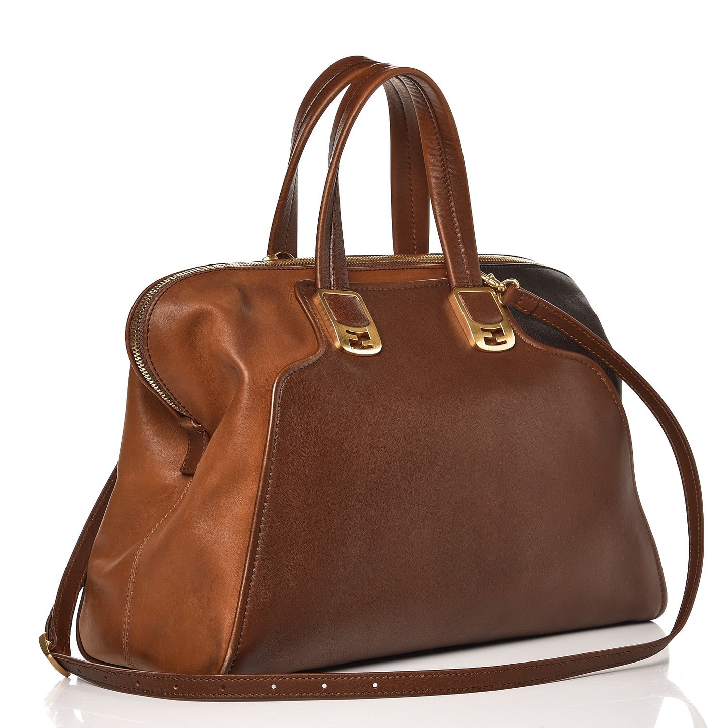 Capra Vitello Saddle Colorblock Large Chameleon Tote Moro Biscotto