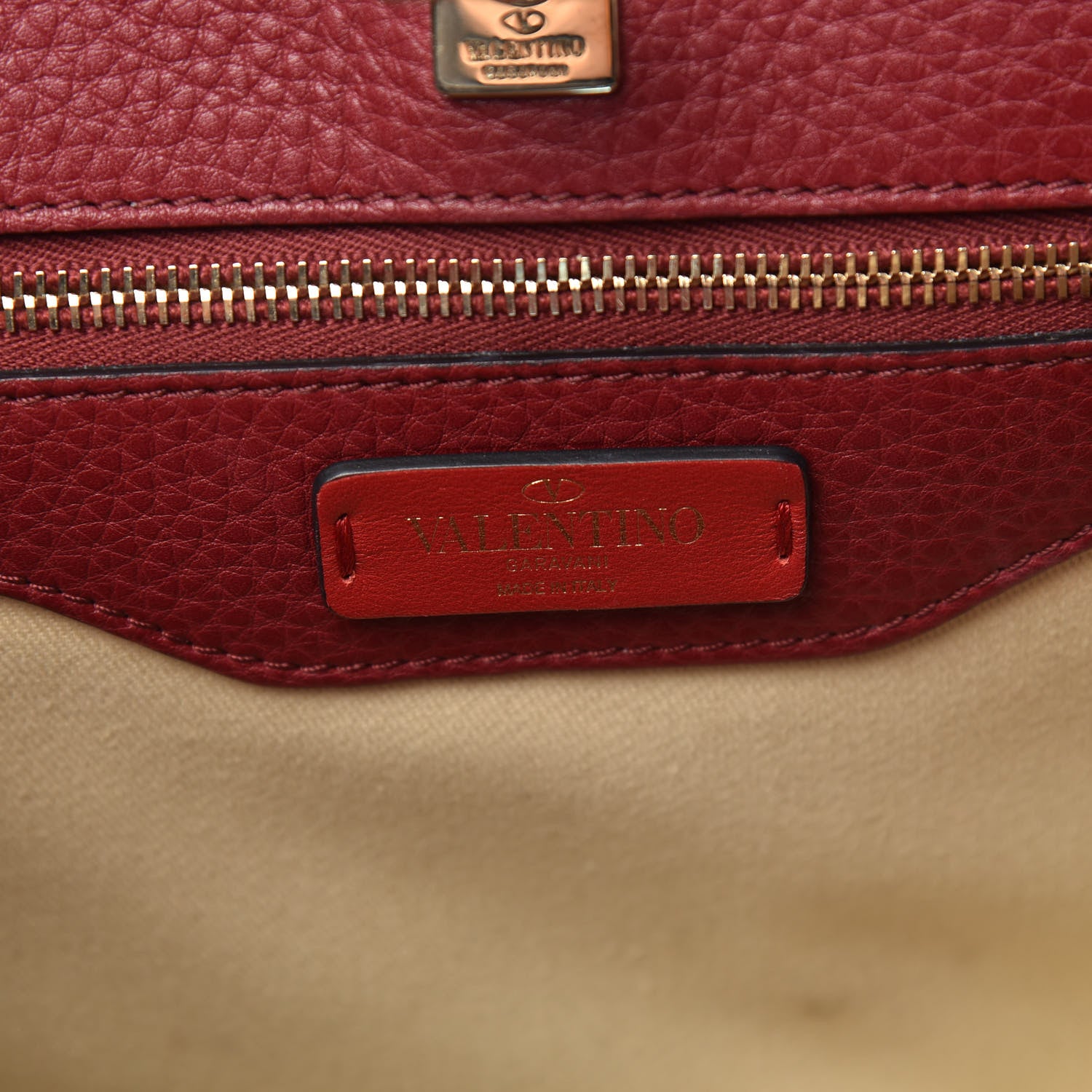 Valentino Garavani Pebbled Calfskin Large JoyLock Satchel Camelia 8 of 12