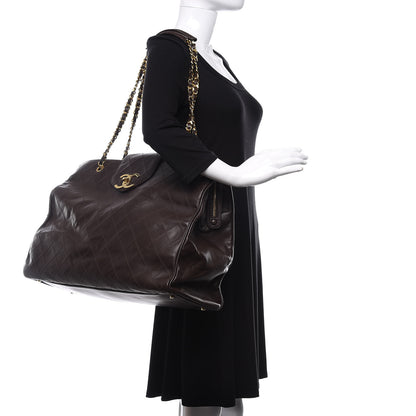 Chanel Calfskin Stitched XL Weekender Brown 2 of 14