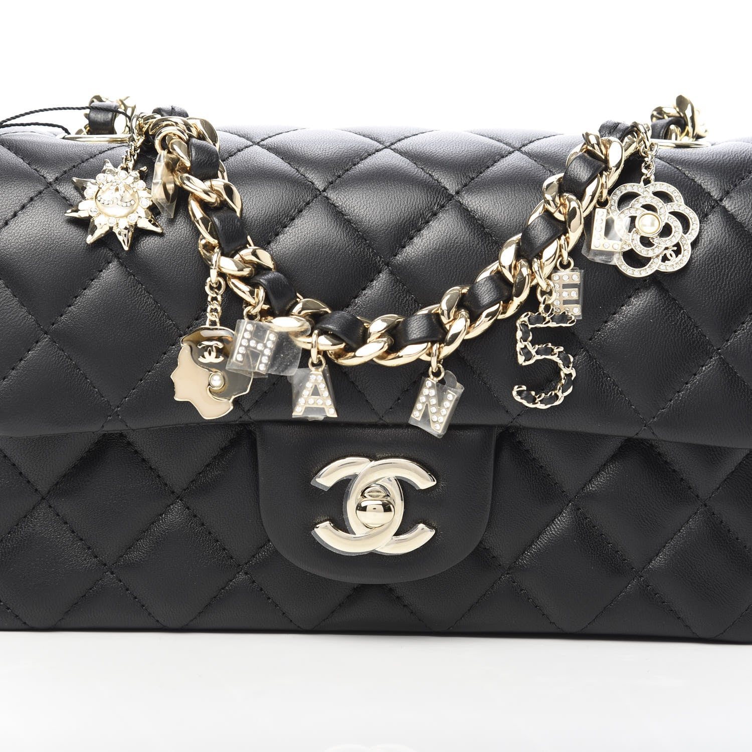 Chanel Lambskin Quilted Mini Coco Charms Rectangular Flap Black 8 of 11