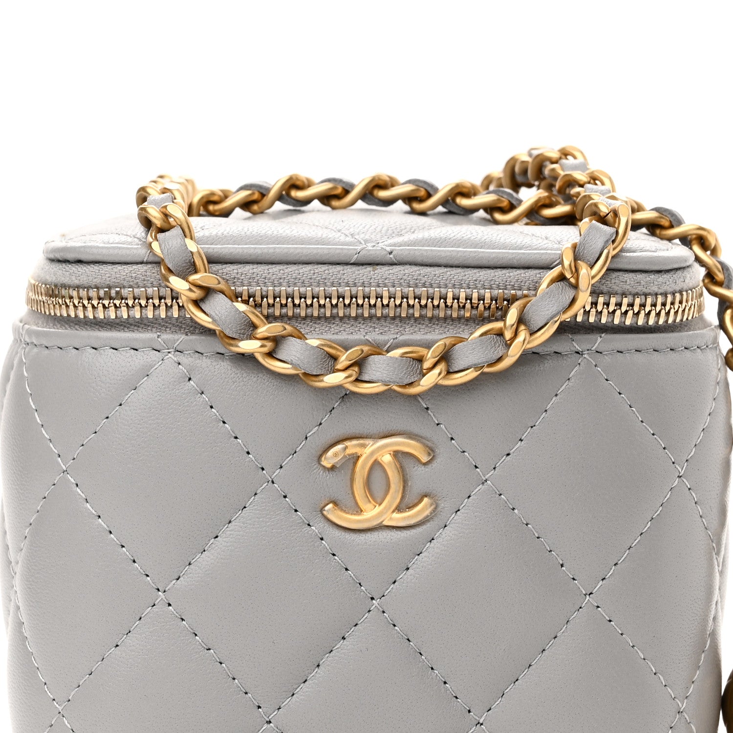 Chanel Lambskin Quilted Pearl Crush Mini Vanity Case With Chain Grey 8 of 11
