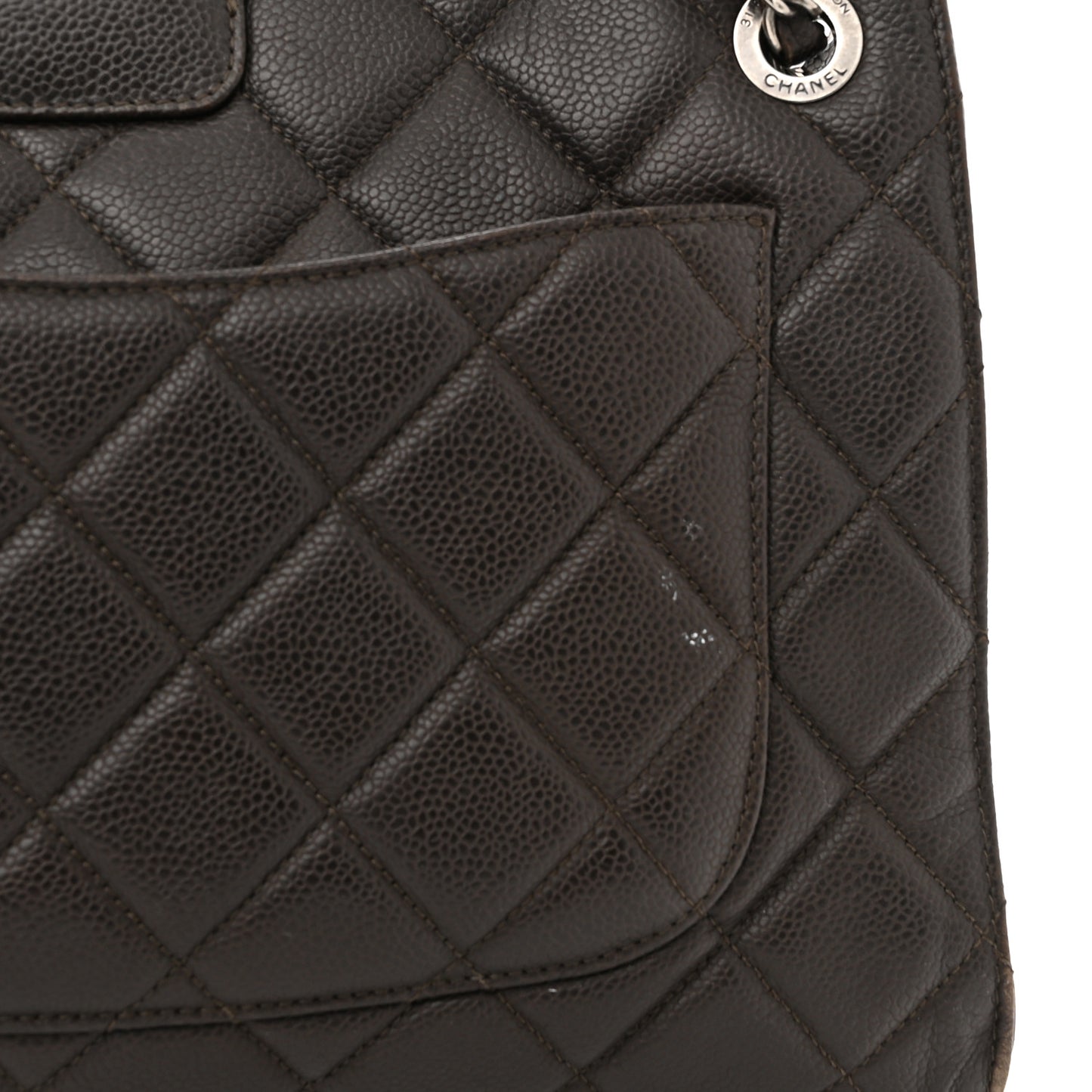 Caviar Quilted Large CC Accordion Shopping Bag Brown