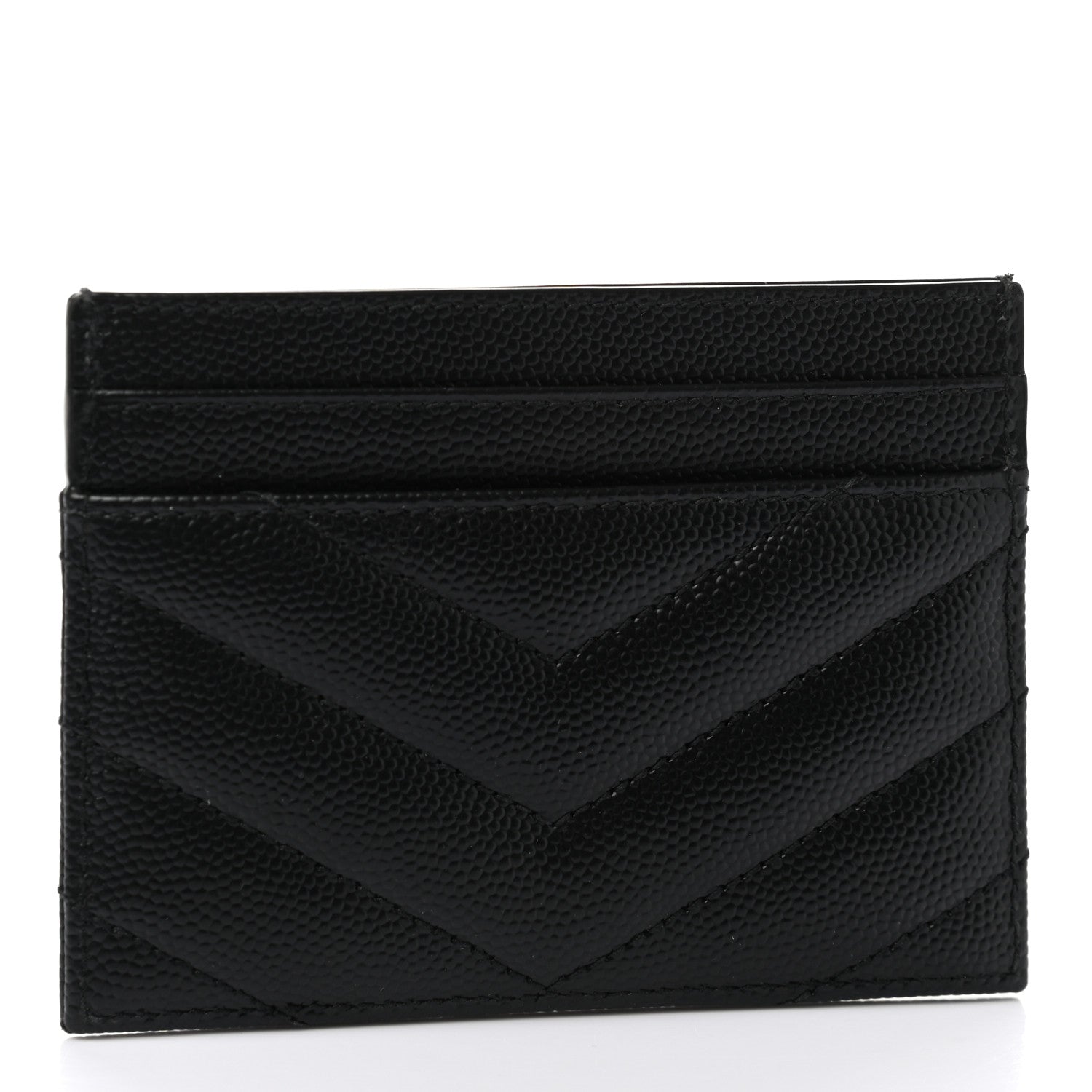 Saint Laurent Grain De Poudre Matelasse Chevron Monogram Credit Card Case Black 3 of 9