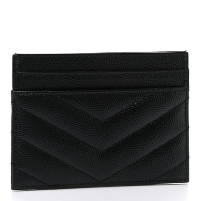 Saint Laurent Grain De Poudre Matelasse Chevron Monogram Credit Card Case Black 3 of 9
