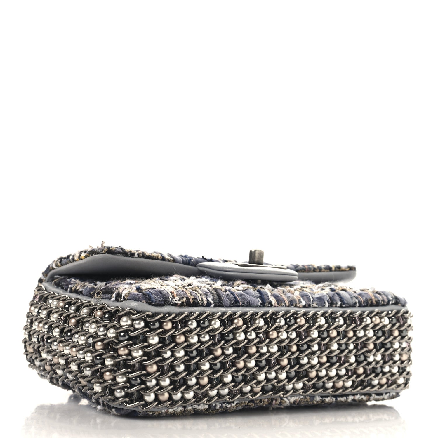 Chanel Tweed Quilted Mini Side Pearl Flap Bag Grey 4 of 10