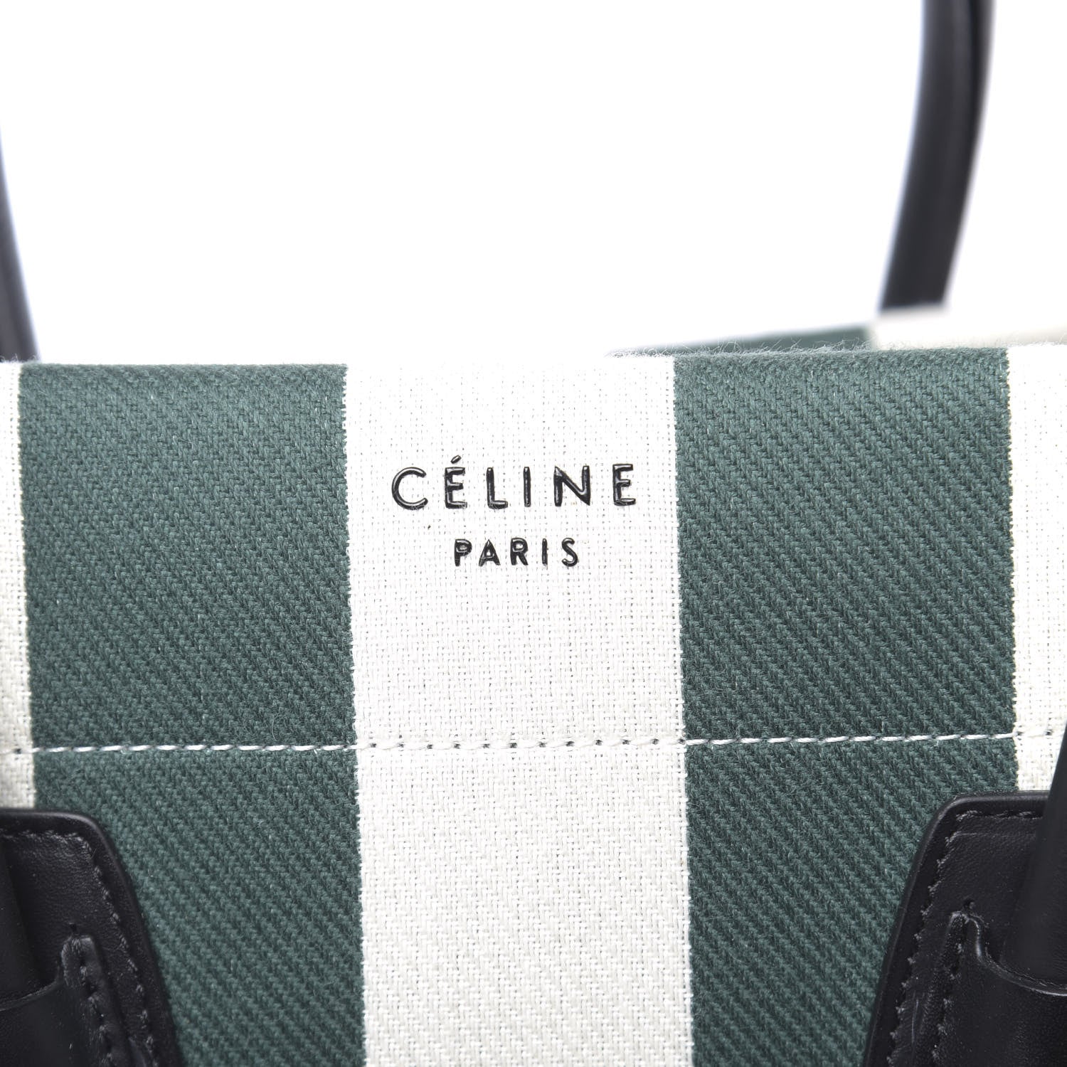 Celine Cotton Canvas Striped Medium Phantom Luggage White Green 7 of 12