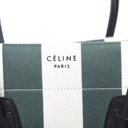 Celine Cotton Canvas Striped Medium Phantom Luggage White Green 7 of 12